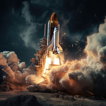 Space shuttle taking off into the space.の素材