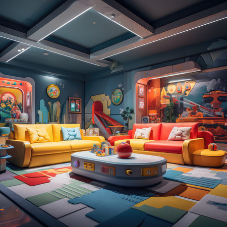Interior of a children's room with furniture and toys.の素材