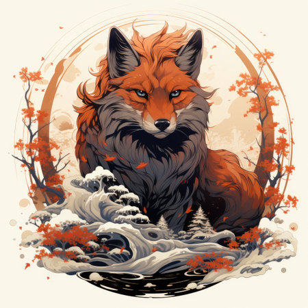 a wild fox in the forest.の素材