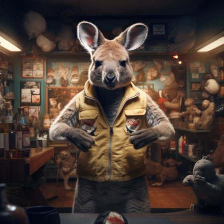 Kangaroo in a zoo shop. Animal shop.の素材