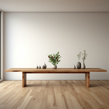 Interior of modern living room with wooden table and vasesの素材