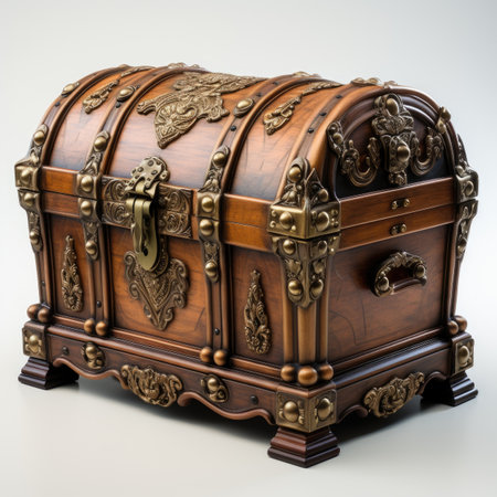Antique wooden chest on a white background.の素材