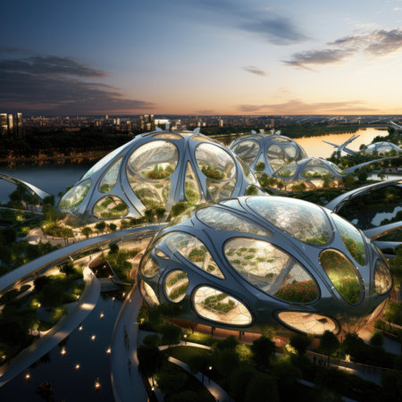 a futuristic city in the evening with beautiful skyの素材