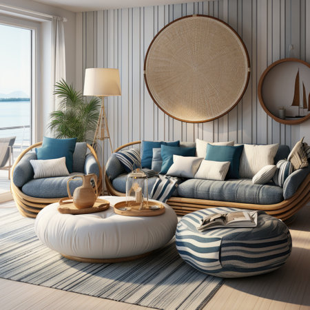 Interior of modern living room with blue sofaの素材