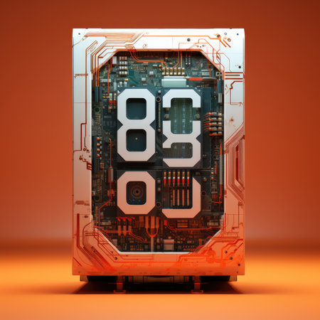 electronic board with 8G sign on orange backgroundの素材