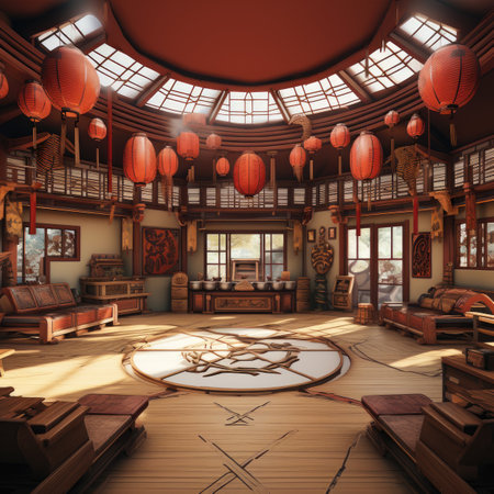 the interior of a chinese tea house.の素材