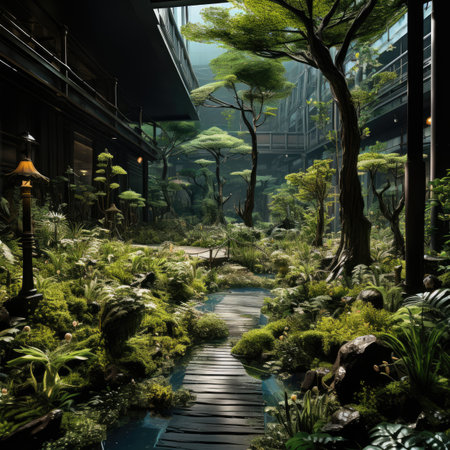 a botanical garden in a modern city.の素材