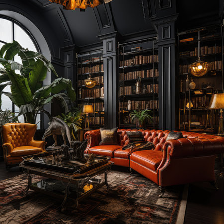 Interior of classic living room with leather armchairs and coffee table.の素材