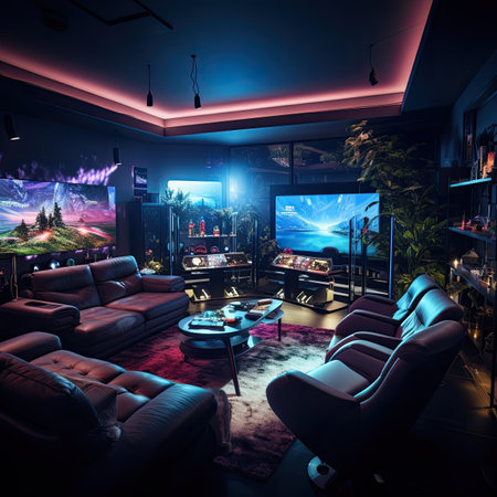 Interior of a night club with a TV set.の素材
