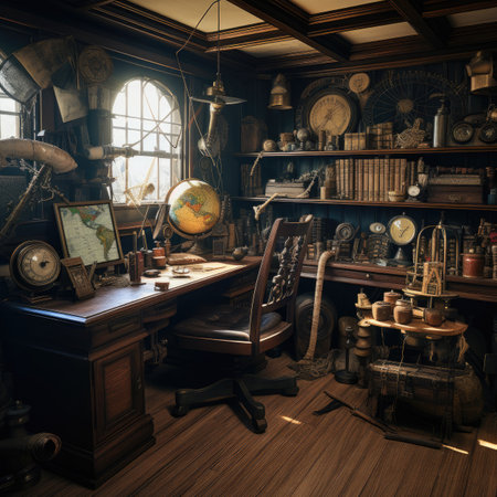 Vintage interior of an old school office with a lot of itemsの素材