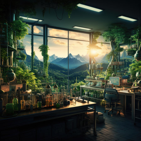 a cafe with a beautiful view of the mountainsの素材