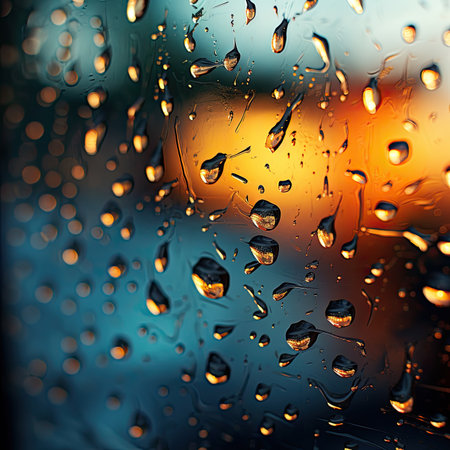 Water drops on the glass, natural background. Drops of rain.の素材