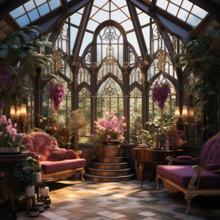 Luxury interior design of a botanical garden.の素材