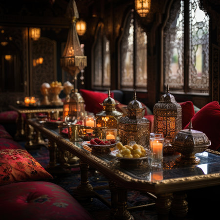 Luxury table and chairs with candles in arabic styleの素材