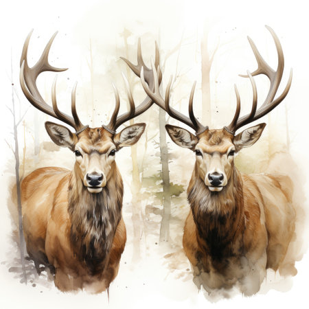 Watercolor Two deer in the forest.の素材