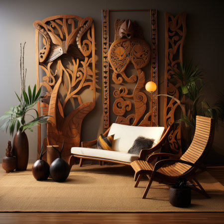 Interior of modern living room with armchair and wooden door.の素材