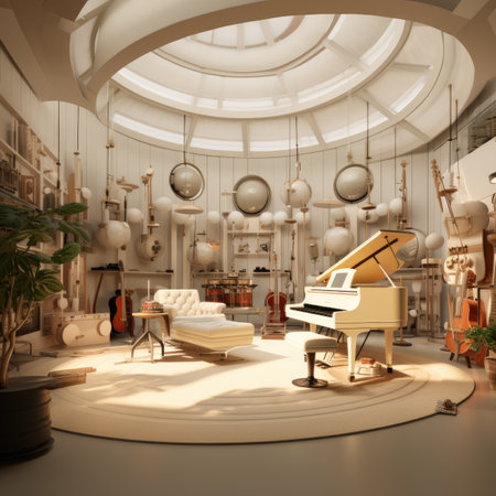 a classical music room with a lot of objectsの素材