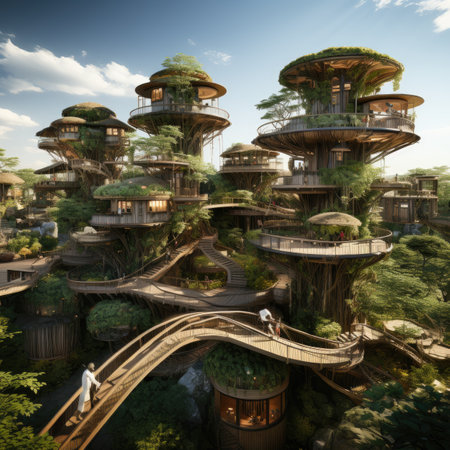 a futuristic city with a lot of trees.の素材