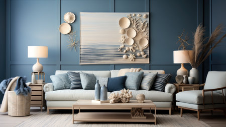 Interior of modern living room with blue wall,の素材