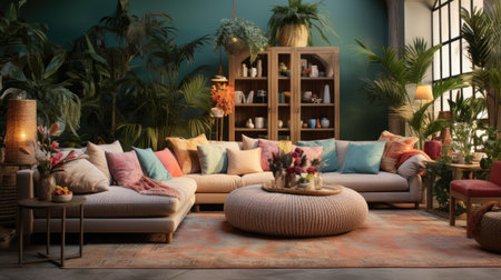 Interior of a living room with a sofa and a coffee tableの素材