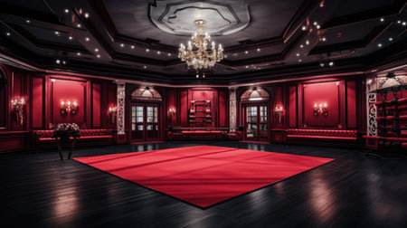 luxury interior of royal hall with red carpet on carpetの素材
