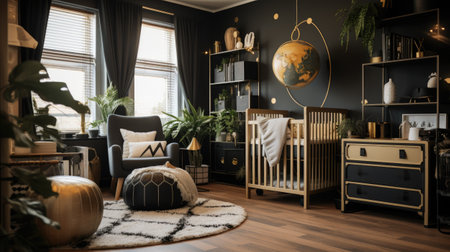 Stylish scandinavian baby room interior design with armchairの素材