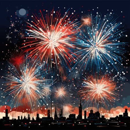 Fireworks over the city. New Year and Christmas.の素材