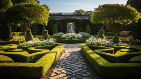 Luxury landscape design of the tropical garden. Beautiful view of landscaped tropical garden.の素材