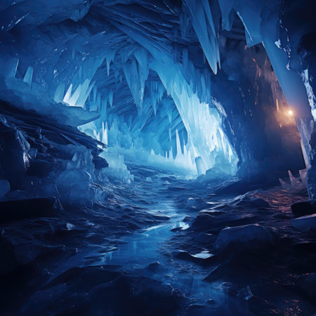 Ice cave with light and stalagmites.の素材