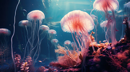 Jellyfish in the aquarium. Underwater world.の素材