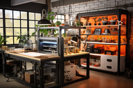 Interior of a modern coffee shop. Coffee shop in loft styleの素材