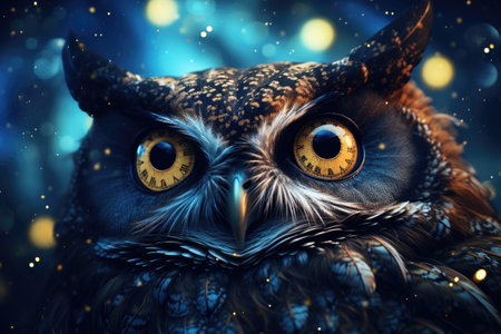 Owl on a background of the starry sky.の素材