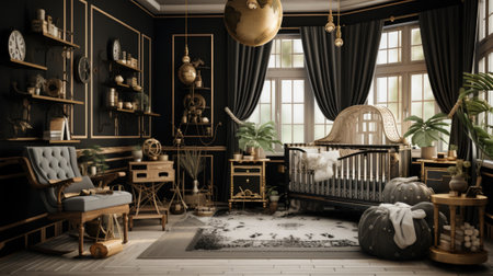 children's room interior with crib, armchair and toysの素材