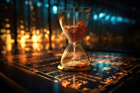 Hourglass on the background of the night city.の素材