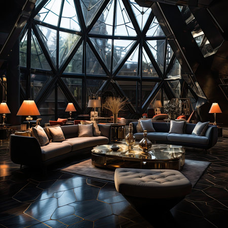 Interior of a modern living room with a glass roof.の素材