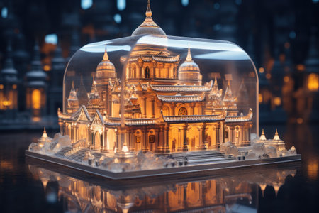 Temple in the form of a glass dome on the background of the city.の素材