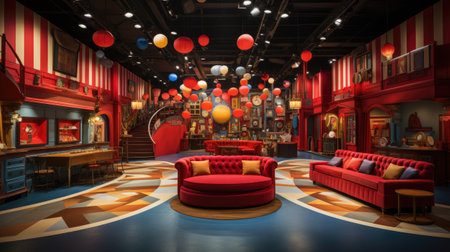 a night club with red sofa and armchairsの素材