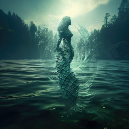 Beautiful mermaid in the sea. Fantasy landscape.の素材
