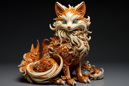 Porcelain figurine of a lion on a dark backgroundの素材