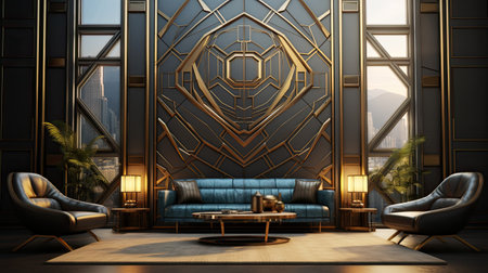 Interior of modern living room with blue sofa and armchairsの素材