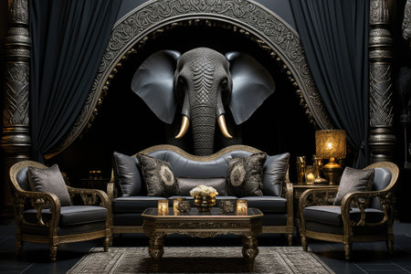 Luxury interior of the living room with an elephant.の素材