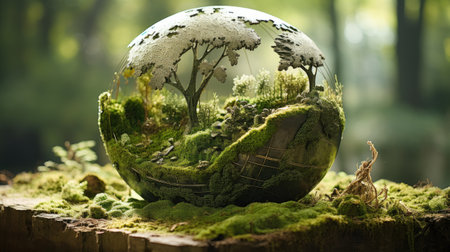 Glass globe with forest and grass in the forest. Environment conservation concept.の素材