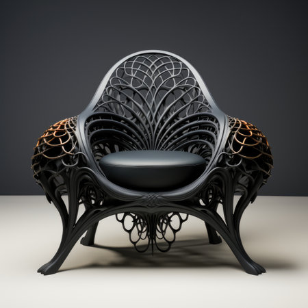 Black leather armchair with golden pattern.の素材