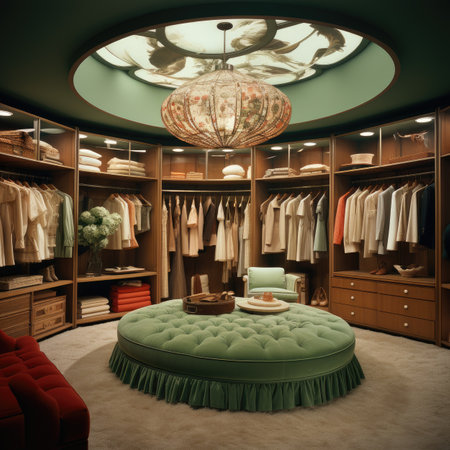 Interior of a modern dressing room with a green velvet sofa.の素材