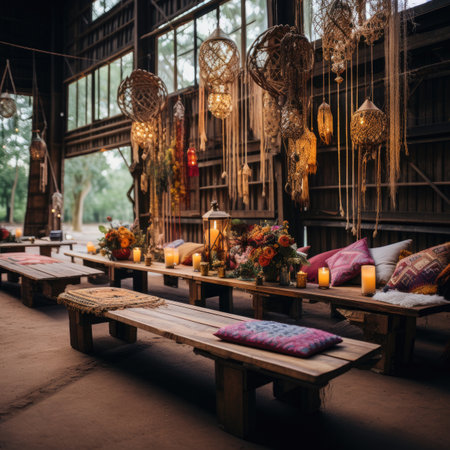 Wedding ceremony in a traditional Thai style. Wooden chairs and tableの素材