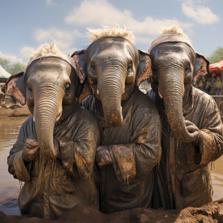 elephants in the riverの素材