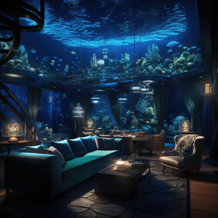 Interior of a restaurant in the underwater world.の素材