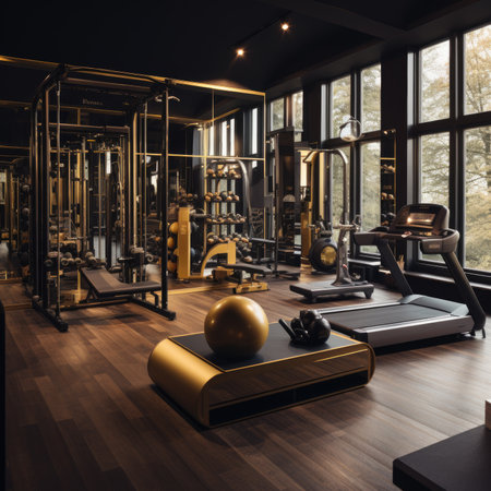 Interior of a modern gym with a lot of equipment.の素材