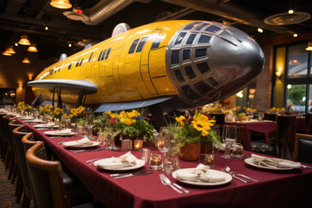 Spaceship on the table in the restaurant. Selective focus.の素材