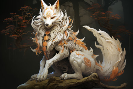 Fantasy image of a fox in the forestの素材